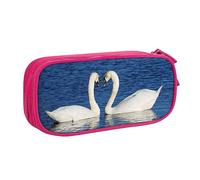 Romantico cigno bianco stampato matita sacchetto trucco portagioie scatola portatile portagioie da viaggio nero, rosa, Taglia unica, Astuccio portamatite