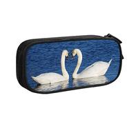 Romantico cigno bianco stampato matita sacchetto trucco portagioie scatola portatile portagioie da viaggio nero, Nero , Taglia unica, Astuccio portamatite