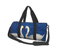 Romantico cigno bianco stampato rotondo borsone da viaggio borsa da palestra fitness borsa da allenamento, nero, taglia unica, Nero , Taglia unica