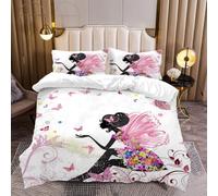 Romantico copripiumino rosa farfalla fiore fata ragazza floreale e ragazza con vestito ali d'angelo stampa biancheria da letto fantasia tema giardino set copripiumino per bambini Decor 3 pezzi (colore