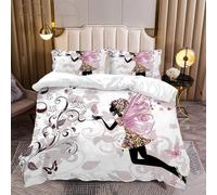 Romantico copripiumino rosa farfalla fiore fata ragazza floreale e ragazza con vestito ali d'angelo stampa biancheria da letto fantasia tema giardino set per bambini Decor 3 pezzi (colore 5, king: 220