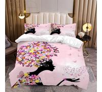 Romantico copripiumino rosa farfalla fiore fata ragazza floreale e ragazza con vestito ali d'angelo stampa biancheria da letto fantasia tema giardino set copripiumino per bambini Decor 3 pezzi (colore