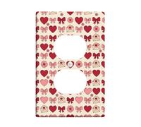 Romantico cuore e arco modello San Valentino Duplex Outlet Covers Plate | Motivo romantico con lettera d'amore, delicato motivo a fiocco di nastro, sfondo pastello morbido, affascinante decorazione