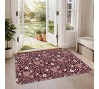 Romantico Cuore e Floreale Botanical Area Tappeto 2' X 3' | Tema botanico romantico, sfondo bordeaux profondo, accenti floreali color pesca arrossata, motivo intricato della vite