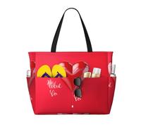 Romantico cuore palloncino stampa grande impermeabile spiaggia tote bag per le donne con zip e tasche borsa pieghevole per viaggi, piscina, shopping, vacanze, palestra
