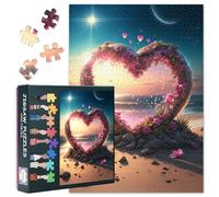 Romantico Cuore Puzzle da 1000 pezzi per adulti, puzzle sofisticato con mare, spiaggia, tramonto e petali di rosa, 70 x 50 cm, gioco e accessori per la casa, regalo per anniversario