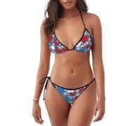 Romantico Cuore Rosso Stampa Confortevole Donne Due Pezzi Costume Da Bagno Casual Beachwear Estate Outdoor Attività acquatica, Nero , M