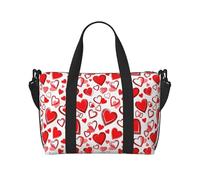 Romantico cuore rosso stampa Tote Crossbody borsa da viaggio con zip borsa casual per viaggi di fine settimana e palestra shopping, Nero , Taglia unica, Borsa da viaggio
