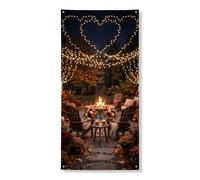 Romantico cuore stringa luci autunno pozzo del fuoco coperture della porta | Illuminazione a forma di cuore, sfondo per porta d'ingresso, scena del pozzo del fuoco, ambiente caldo luminoso