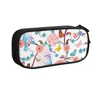 Romantico fantasia floreale uccelli farfalla astuccio portapenne con cerniera, blu grande capacità matita scatola per scuola, ufficio e viaggi, Nero , Taglia unica, Organizer per borse
