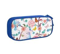 Romantico fantasia floreale uccelli farfalla astuccio portapenne con cerniera, blu grande capacità matita scatola per scuola, ufficio e viaggi, Blu, Taglia unica, Organizer per borse