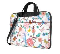 Romantico fantasia floreale uccelli farfalla stampa elegante e protettiva borsa per computer portatile leggera e versatile per viaggi di lavoro, Nero , 14 inch