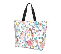Romantico fantasia floreale uccelli farfalla stampato borsa a tracolla per le donne grande riutilizzabile Tote Bag Trendy borsa per viaggi shopping