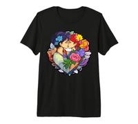 Romantico Floreale Coppia Bacio Graphic Art Maglietta Premium
