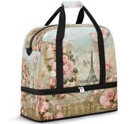 Romantico Francia Cartolina Viaggio Duffle Bag per Donne Uomini Weekend Borse Pernottamento Pieghevole Bagnato Separato 47 L Tote Bag per Sport Palestra Yoga, Colore, 47 L, Organizer per borse