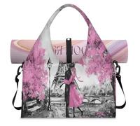 Romantico Francia Torre Eiffel Sport Duffel Bag per donne uomini Weekend Pernottamento Bag con scomparto per scarpe Borsa a tracolla Tote Bagagli per Yoga Palestra Viaggi, Colore, L, Organizer per