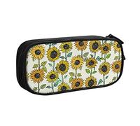 Romantico girasoli stampato matita sacchetto trucco portagioie scatola portatile portagioie da viaggio nero, Nero , Taglia unica, Astuccio portamatite