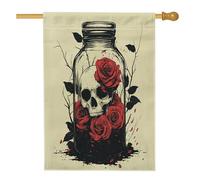 Romantico Halloween Horror Skull House Flag 71,1 x 101,2 cm Double Face per esterno decorativo, gotico spaventoso rosa anteriore cortile bandiera casa tela, vintage estetica esterna modello cortile