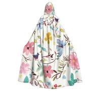 Romantico mantello con cappuccio e stampa floreale personalizzata con uccelli e farfalle per Halloween, mantello per adulti con cappuccio - mantello oversize con papillon, costumi cosplay unisex