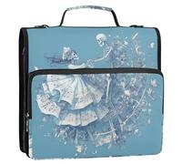 Romantico misterioso scheletro ballerino note musicali blu 3 anelli 3,8 cm scuola cerniera raccoglitore con cinturino tasche multiple borsa organizer documenti per scuola/ufficio Bolsa de