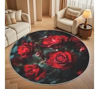 Romantico Motivo a Rosa Rossa Tappeto Rotondo Pelo Corto Moderno 200x200cm, San Valentino Tappeto Rotondo Lavabile Antiscivolo e Morbido per Salotto Balcone, Camera da Letto, Cucina e Corridoio