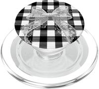 Romantico nero Gingham monocromatico pizzo stampa immagine & Bow PopSockets PopGrip per MagSafe