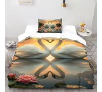 Romantico.o. Cigno Copriletto Stampa 3D selvaggio Animalii uccelli Biancheria Da Letto Morbida Microfibra Chiusura A Cerniera Per Bambini/Ragazzi 2 Pezzi Single(135x200cm)