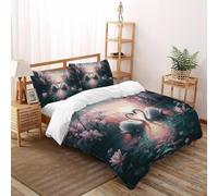 Romantico.o. Cigno Copriletto Stampa 3D selvaggio Animalii uccelli Set Di Biancheria Microfibra Leggera Chiusura A Zip Per Bambini/Ragazzi 3 Pezzi Super King(260x220cm)