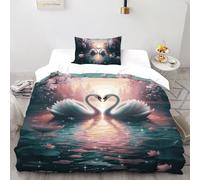 Romantico.o. Cigno Copriletto Stampa 3D selvaggio Animalii uccelli Set Di Biancheria Morbida Microfibra Chiusura A Zip Per Bambini/Ragazzi Con 1 Federe Single(135x200cm)