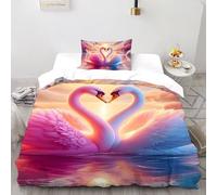 Romantico.o. Cigno Copriletto Stampa 3D selvaggio Animalii uccelli Set Di Biancheria Morbida Microfibra Chiusura A Cerniera Per Bambini/Ragazzi 2 Pezzi Single(135x200cm)
