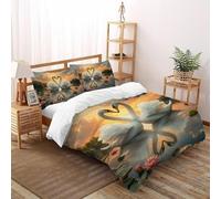 Romantico.o. Cigno Copripiumino Stampa 3D selvaggio Animalii uccelli Biancheria Da Letto Morbida Microfibra Chiusura A Zip Per Bambini/Ragazzi Con 2 Federe Double(200x200cm)