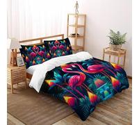 Romantico.o. Flamingo Copriletto 3D Stampa selvaggio Animalii uccelli Biancheria Da Letto Microfibra Leggera Chiusura A Cerniera Per Bambini/Ragazzi 3 Pezzi Super King(260x220cm)