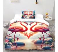 Romantico.o. Flamingo Copriletto 3D Stampa selvaggio Animalii uccelli Set Di Biancheria Morbida Microfibra Chiusura A Cerniera Per Bambini/Ragazzi Con 1 Federe Single（135x200cm）