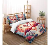 Romantico.o. Flamingo Copriletto Stampa 3D selvaggio Animalii uccelli Biancheria Da Letto Microfibra Leggera Chiusura A Cerniera Per Bambini/Ragazzi 3 Pezzi King(220x240cm)