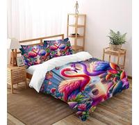Romantico.o. Flamingo Copriletto Stampa 3D selvaggio Animalii uccelli Set Di Biancheria Morbida Microfibra Chiusura A Zip Per Bambini/Ragazzi Con 2 Federe Double(200x200cm)
