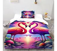 Romantico.o. Flamingo Copripiumino 3D Stampa selvaggio Animalii uccelli Biancheria Da Letto Microfibra Leggera Chiusura A Cerniera Per Bambini/Ragazzi 2 Pezzi Single(135x200cm)