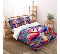 Romantico.o. Flamingo Copripiumino Stampa 3D selvaggio Animalii uccelli Biancheria Da Letto Microfibra Leggera Chiusura A Cerniera Per Bambini/Ragazzi 3 Pezzi King(220x240cm)
