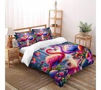 Romantico.o. Flamingo Copripiumino Stampa 3D selvaggio Animalii uccelli Set Di Biancheria Morbida Microfibra Chiusura A Zip Per Bambini/Ragazzi 3 Pezzi Super King（260x220cm）