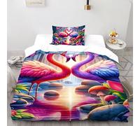 Romantico.o. Flamingo Copripiumino Stampa 3D selvaggio Animalii uccelli Set Di Biancheria Morbida Microfibra Chiusura A Zip Per Bambini/Ragazzi Con 1 Federe Single(135x200cm)