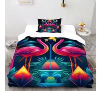 Romantico.o. Flamingo Copripiumino Stampa 3D selvaggio Animalii uccelli Set Di Biancheria Morbida Microfibra Chiusura A Zip Per Bambini/Ragazzi Con 1 Federe Single（135x200cm）