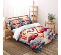Romantico.o. Flamingo Copripiumino Stampa 3D selvaggio Animalii uccelli Set Di Biancheria Morbida Microfibra Chiusura A Zip Per Bambini/Ragazzi Con 2 Federe Double(200x200cm)