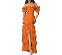 Romantico Off - Spalla Vestito da donna, abito a sirena con volant a più livelli per eventi serali e promenade, Arancione, 52