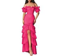 Romantico Off - Spalla Vestito da donna, abito a sirena con volant a più livelli per eventi serali e promenade, Luce rosa., 54 Più