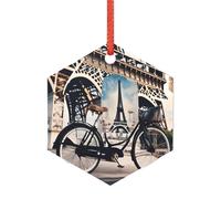 Romantico ornamento natalizio a forma di bicicletta della Torre Eiffel di Parigi, moderna alternativa acrilica a versatili ornamenti natalizi