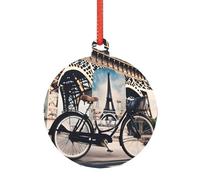 Romantico ornamento natalizio a forma di bicicletta della Torre Eiffel di Parigi, moderna alternativa acrilica a versatili ornamenti natalizi