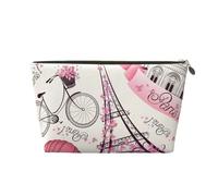 Romantico Parigi Torre Eiffel Bicicletta Stampato Pelle Viaggio Toiletry Makeup Bag con Cerniera Oro per le Donne in Movimento, Oro, One Size, Beauty case