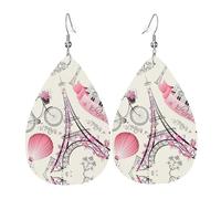 Romantico Parigi Torre Eiffel Bycicle. Orecchino in pelle per le donne a goccia pendente stampato accessori moda uso quotidiano festa, Misura unica, Pelle