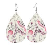 Romantico Parigi Torre Eiffel Bycicle Orecchino In Pelle Per Le Donne A Goccia Pendente Stampato Accessori Alla Moda Da Us, Misura unica, Pelle