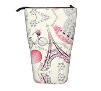 Romantico Parigi Torre Eiffel Bycicle. Portamatite telescopico in piedi Oxford borsa portatile per ragazzi ragazze adolescenti studenti ufficio, Nero , Taglia unica