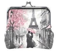 Romantico Parigi Torre Eiffel Portamonete Titolare Delle Donne In Pelle Bacio Blocco Fibbia Ragazze Piccolo, Romantico Parigi Torre Eiff, classico